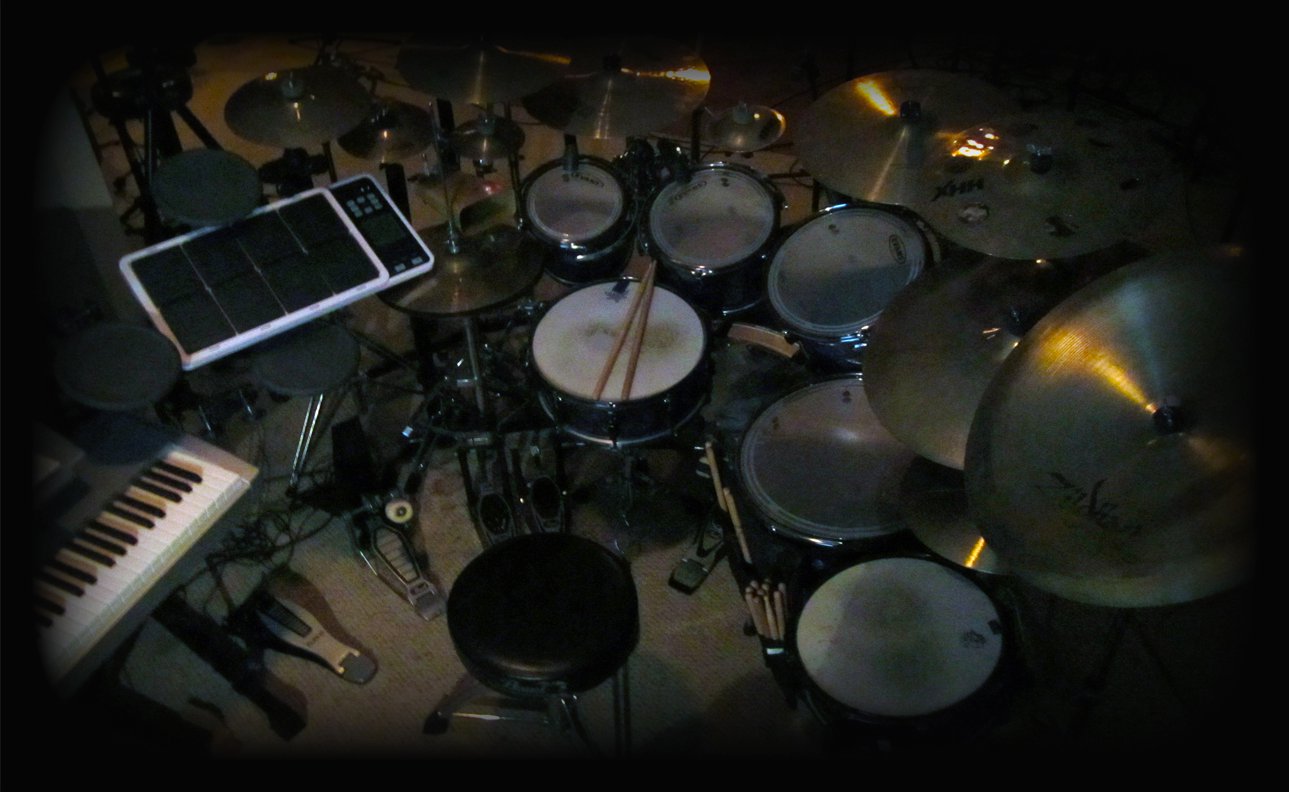 Bill Mathews' acoustic drum kit in the studio